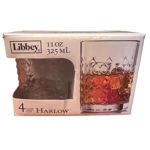 Libbey Harlow Whiskey Glasses Set of 3 11oz Clear Like New Diamond Cut Barware